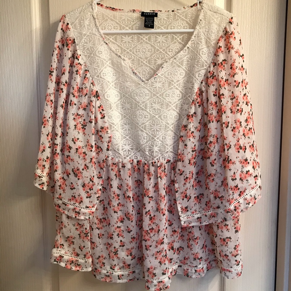 Torrid Floral Lace Inset Flowy Top